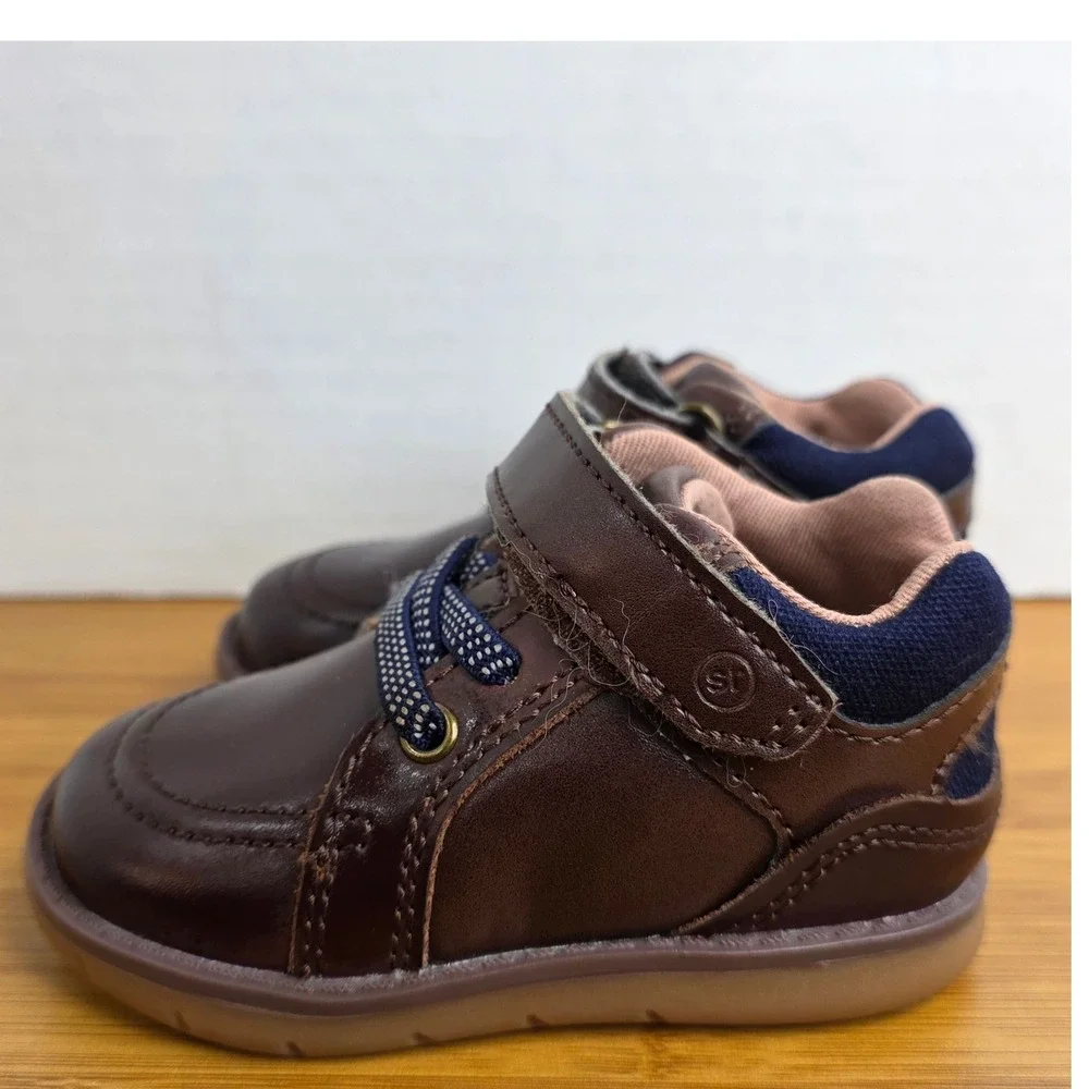 Stride Rite SRT Anders Boys Brown Leather Hook and Loop Shoes BB018501 Size 4M